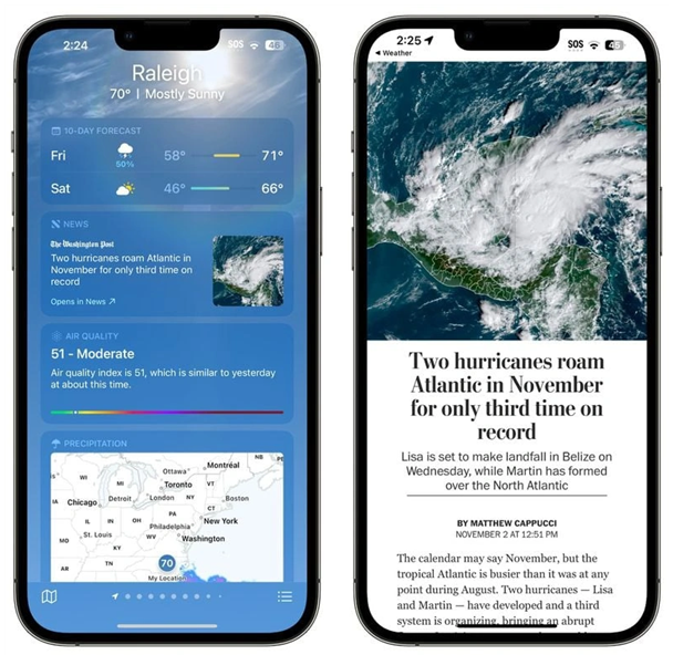 辰溪苹果14维修分享iPhone 14手机如何看天气时顺带看新闻 