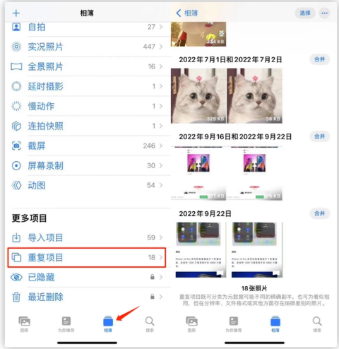 辰溪苹果手机维修分享iOS 16 中相册重复项目功能使用方法 