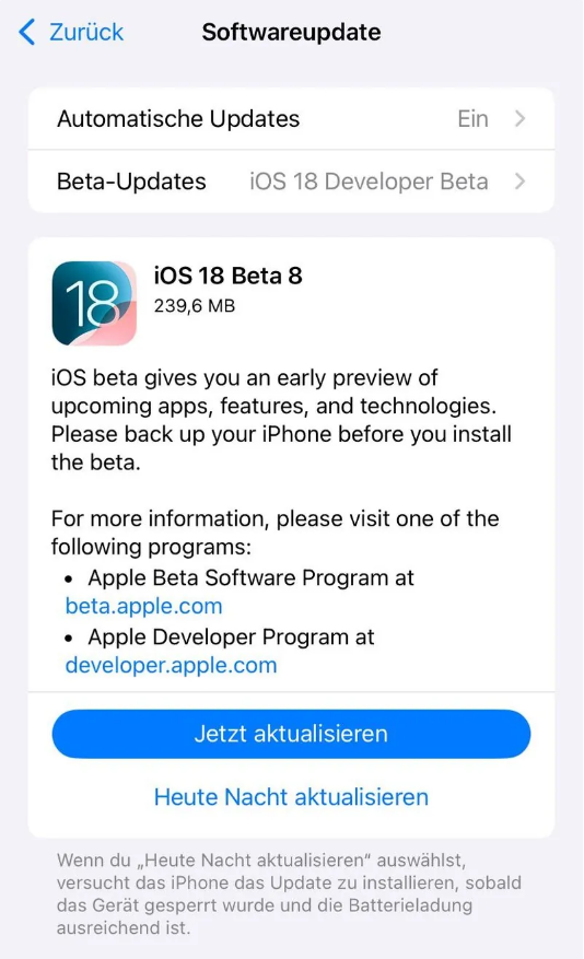 辰溪苹果手机维修分享苹果 iOS / iPadOS 18 开发者预览版 Beta 8 发布 